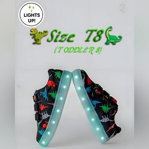NWT! FabKids Black Dino Light-Up Multi-Strap Sneaker~SIZE T8! NEW ARRIVAL!